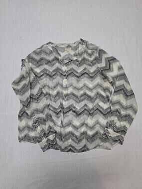 J.Crew Women’s Large Black White Chevron Geometric Print Button Down Blouse...